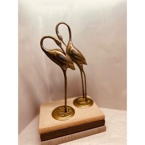 Vintage Solid Brass Crane Heron Figurines Set of 2 Mid Century Modern Decor MCM